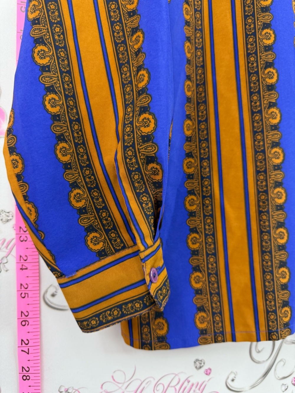 Bay club button up Vintage-Inspired Blue & Mustard Striped Button-Down Shirt - Picture 3 of 9